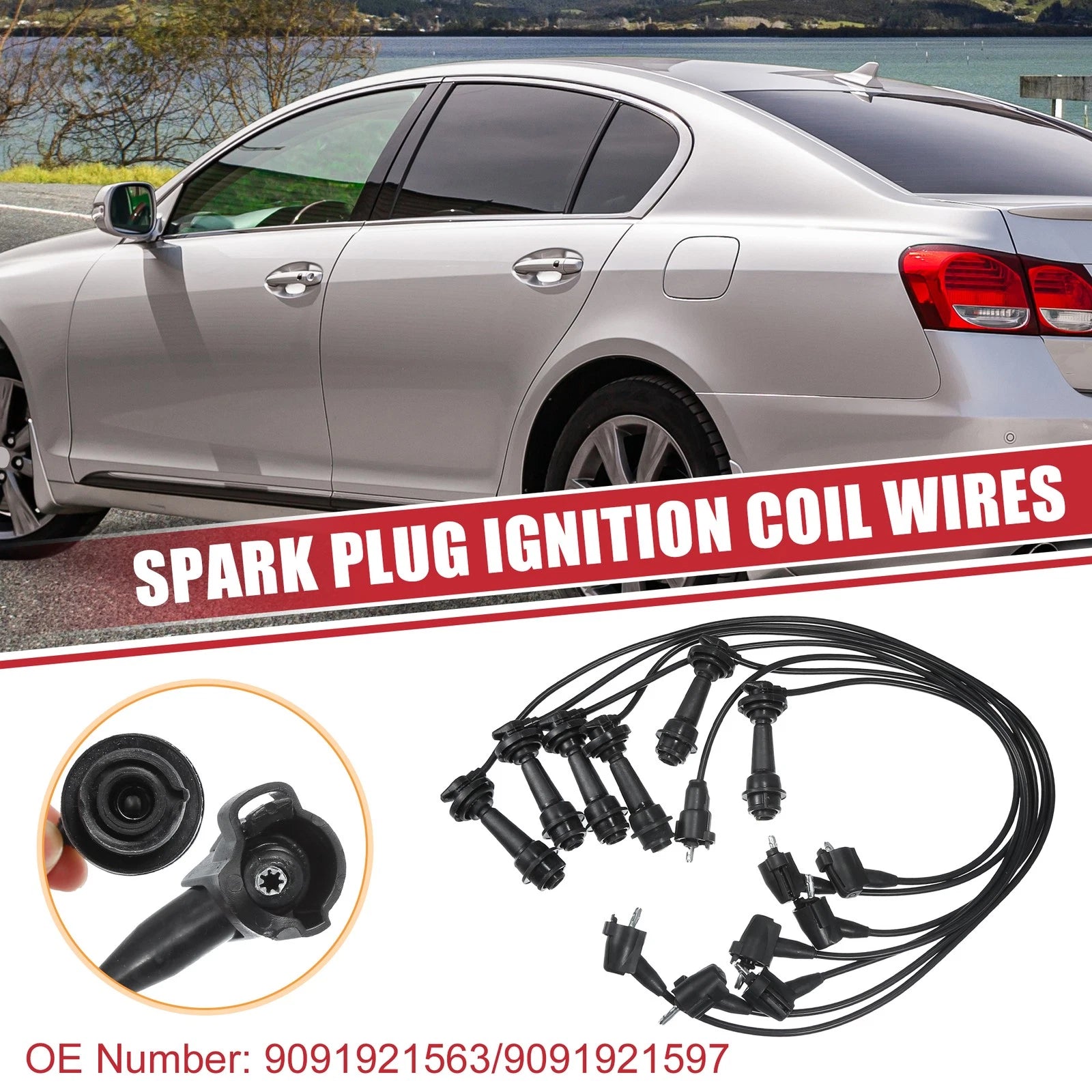 7pcs Spark Plug Wire Ignition Coil Cable No. 9091921563 for Toyota Supra (1993–1996)