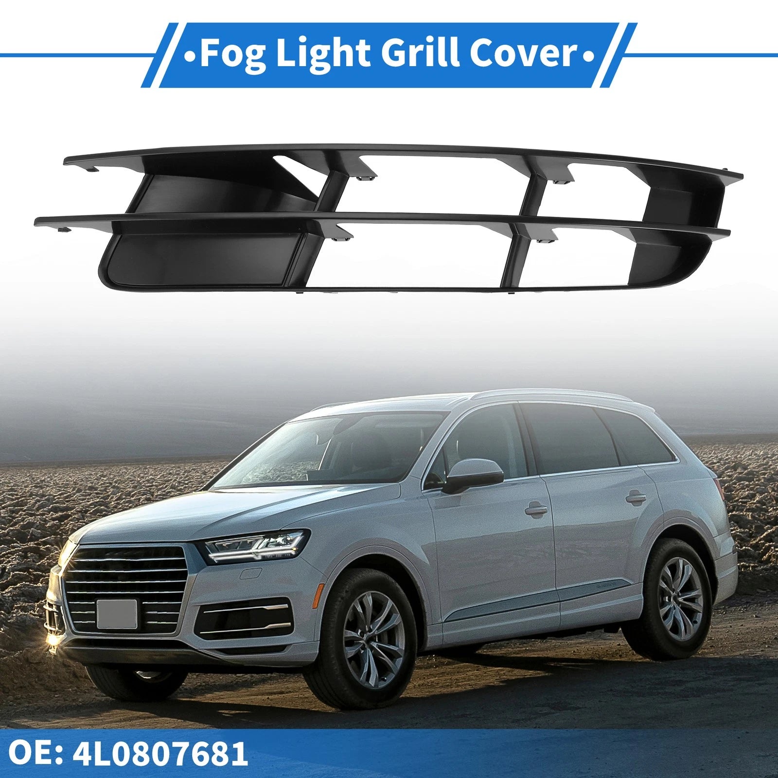 1pc Front Left Fog Light Grill for Audi Q7 (2007–2009) No. 4L0807681 ABS Black