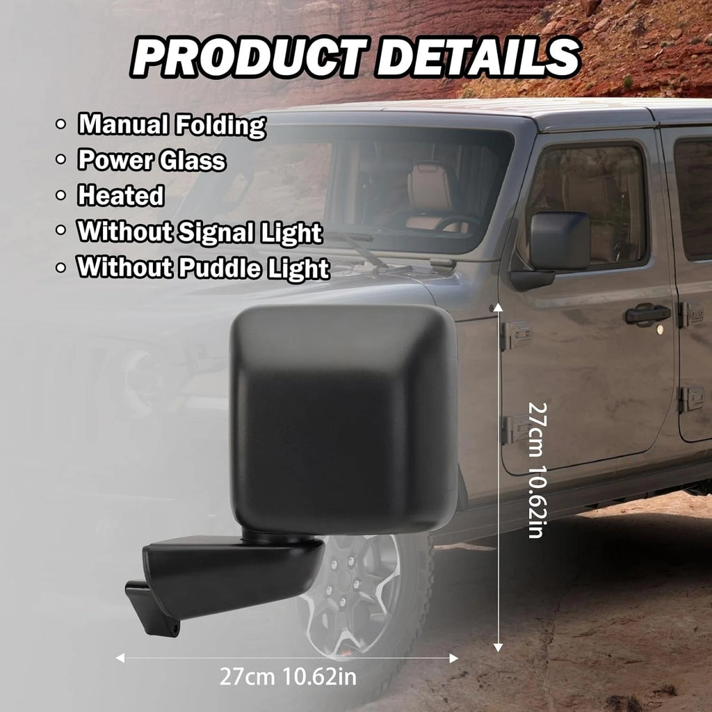 Pair Power Heated Mirrors for Jeep Gladiator Wrangler JL (2018–2024)