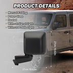 Pair Power Heated Mirrors for Jeep Gladiator Wrangler JL (2018–2024)