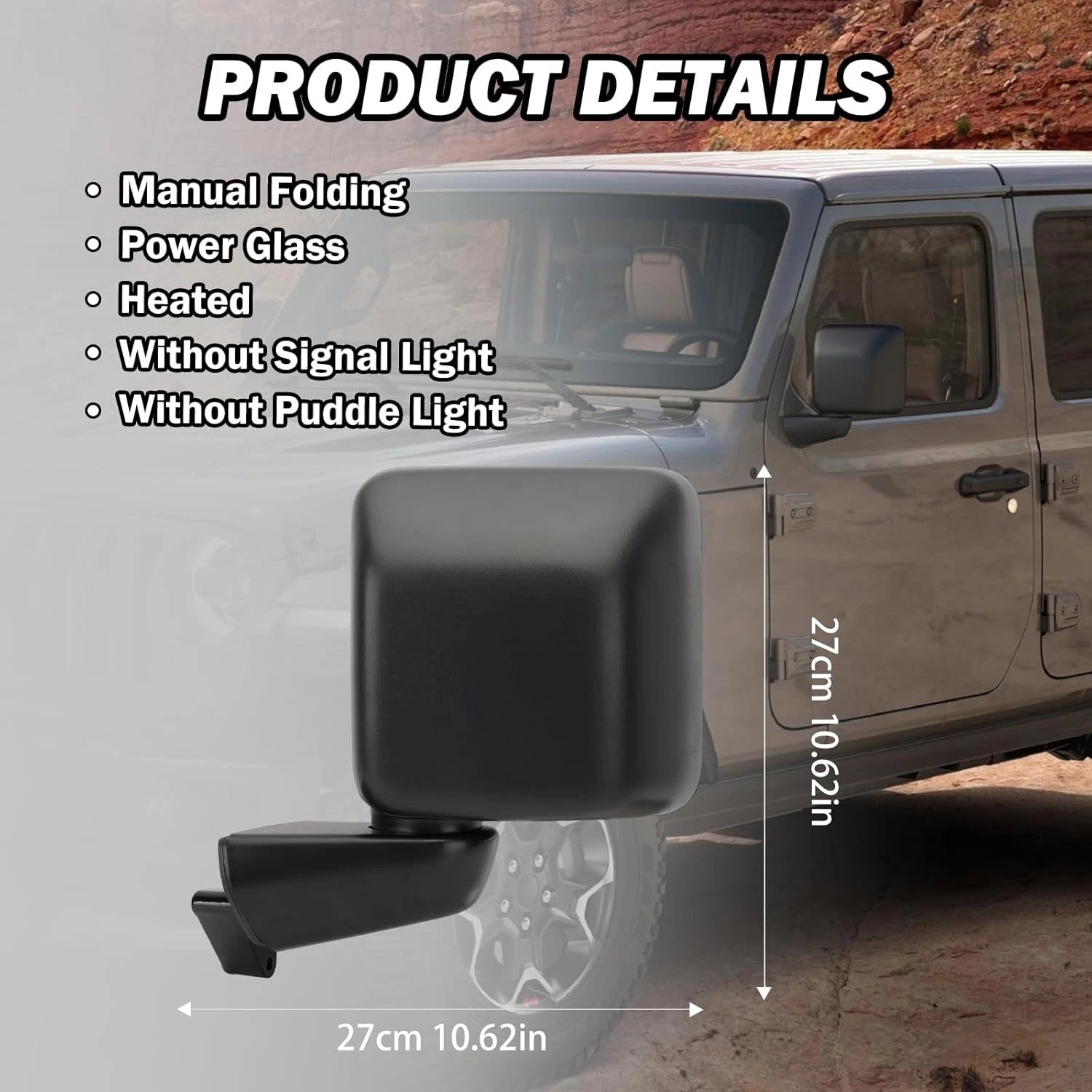 Pair Power Heated Mirrors for Jeep Gladiator Wrangler JL (2018–2024)