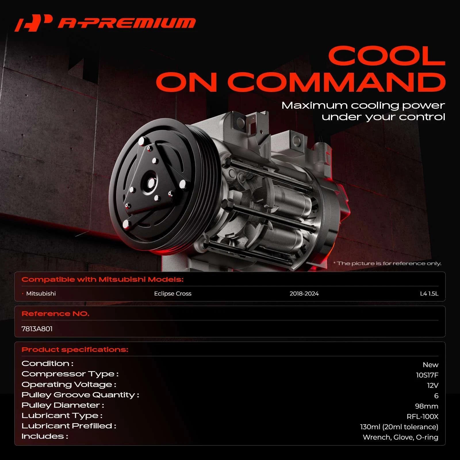A/C Compressor with 6-Groove Pulley & Clutch for Mitsubishi Eclipse Cross (2018-2023)