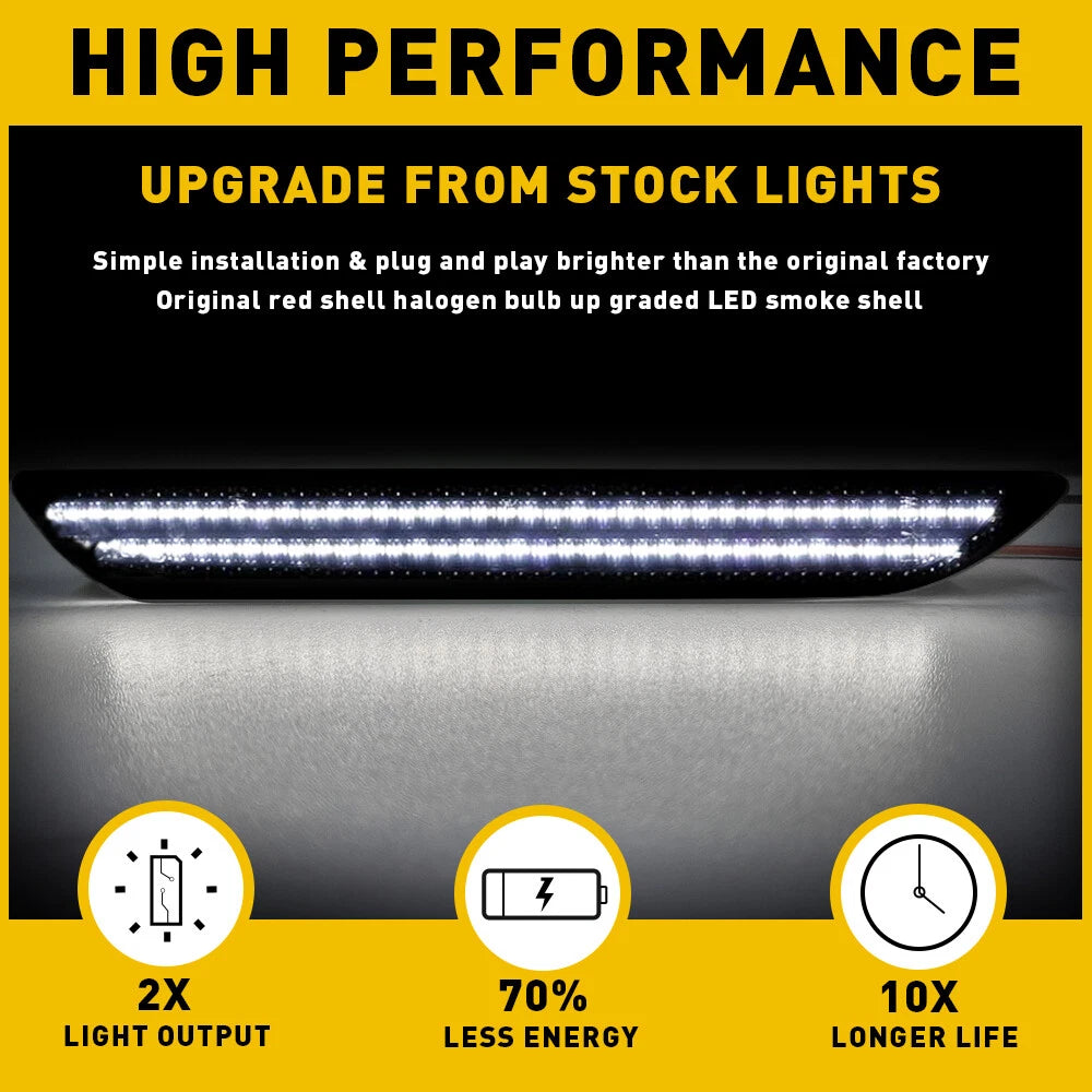 2X White Smoked Rear LED Bumper Side Markers for Ford Mustang (2015–2022)