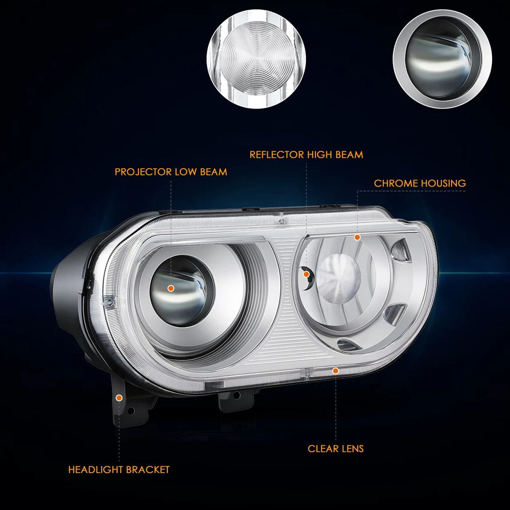 Right Side Projector Headlight Lamp Chrome for Dodge Challenger (2008–2014)