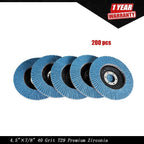 Set of 200 Flap Discs 4.5" 40 Grit for Sanding and Grinding