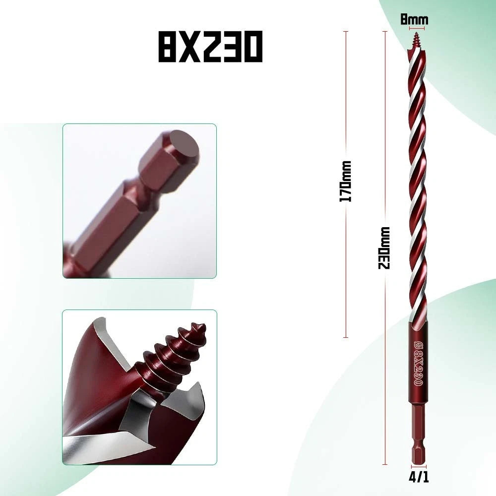 4 Flute 230mm Wood Auger Bit with Hex Shank for Cordless Drill