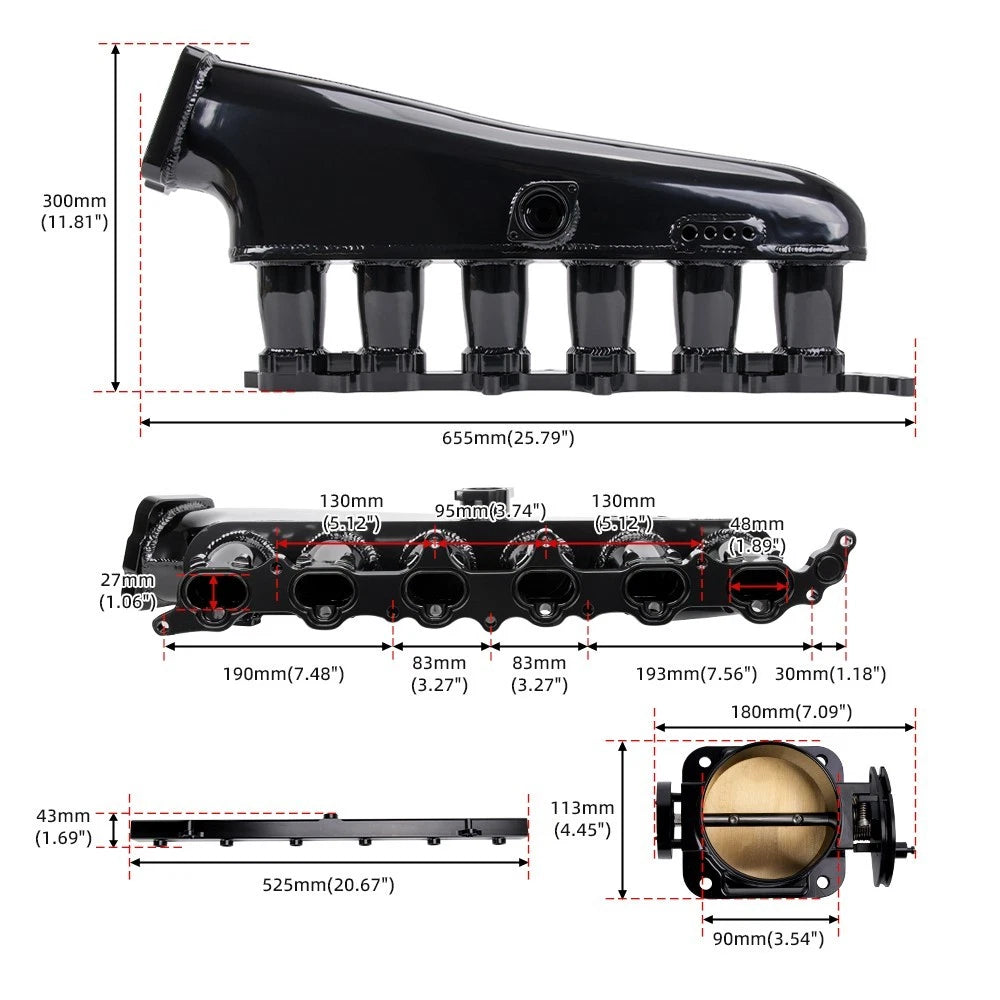 Intake Manifold Kit with 90mm Throttle Body & Fuel Rail for Toyota Supra Chaser (2JZ-GE)