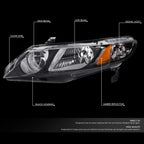 Headlight Lamp Assembly for Honda Civic Sedan (2006–2011) Black Housing