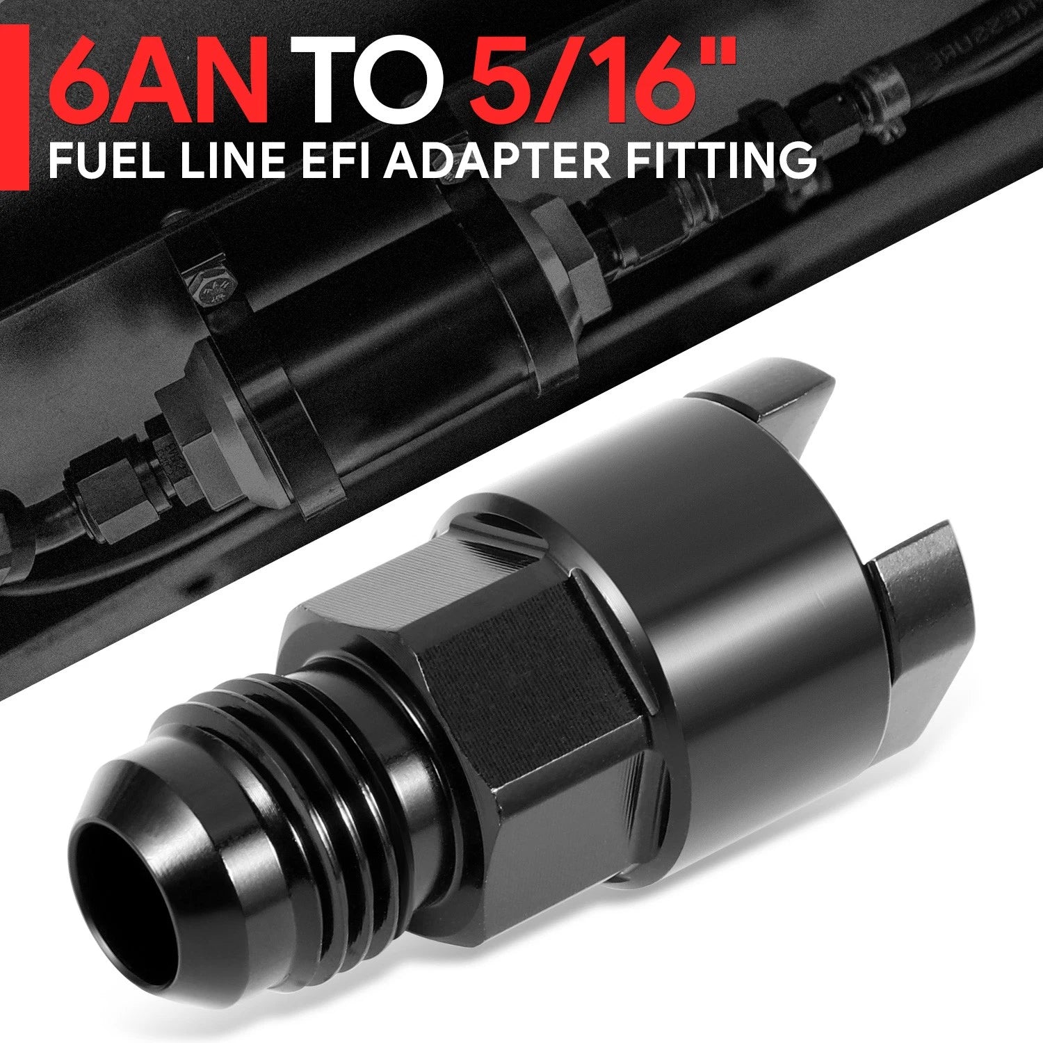 6AN Feed EFI Adapter Fitting for Fuel Line to 5/16" Rail (1500PSI)