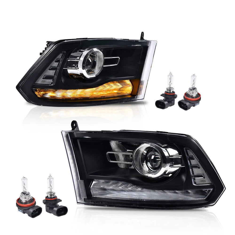 Clear Black Projector Headlights with LED DRL for Ram 1500 2500 3500 (2009–2018)