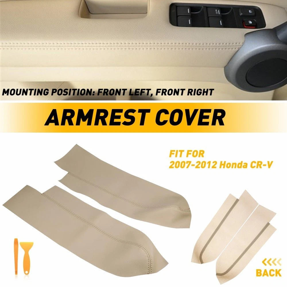 2X Beige Tan Leather Front Door Panels Armrest Covers for Honda CR-V (2007–2012)