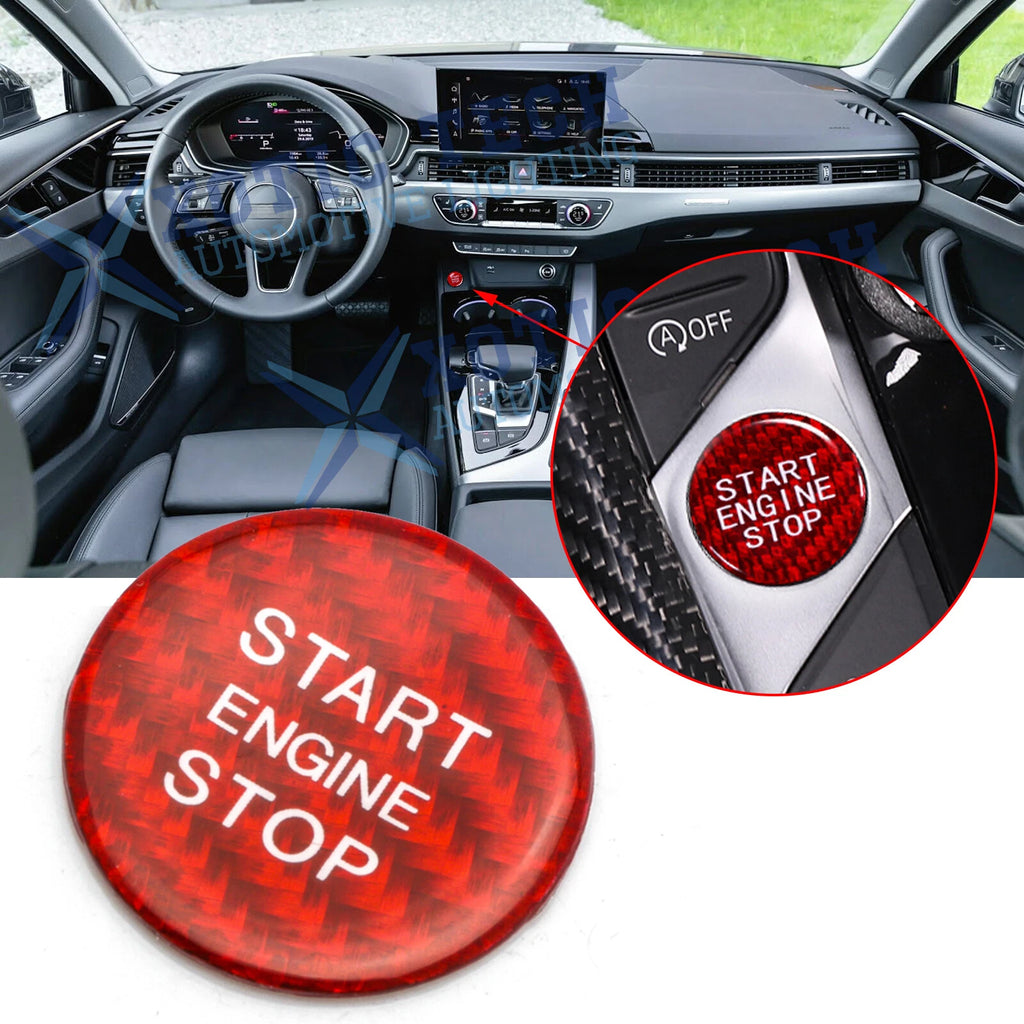 Red Carbon Fiber Engine Push Start Button Cover for Audi A4-A8 (2010-2018)