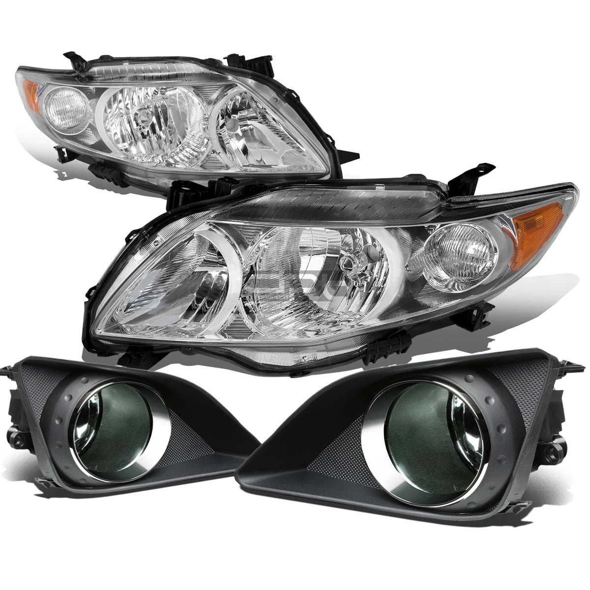 Chrome Housing Headlight + Amber Corner + Smoked Fog Lamps for Toyota Corolla (2009–2010)