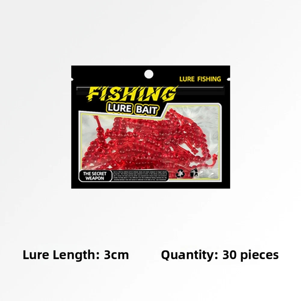 Soft Plastic Red Worm Bait Fork-Tail Maggot Lure for Ice Fishing (2-3 cm)