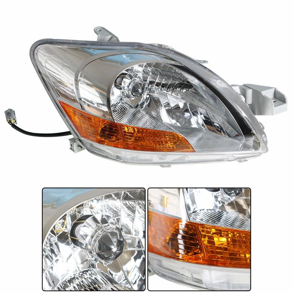 Replacement Headlight Set for Toyota Yaris Sedan (2007–2011) LH+RH Chrome Halogen
