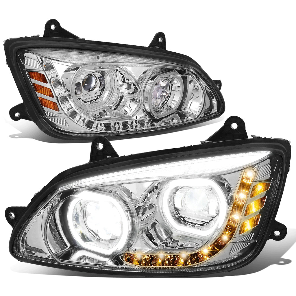 LED Halo DRL Gatling Style Projector Headlight Lamp for Kenworth T170-T700 (2008–2019)