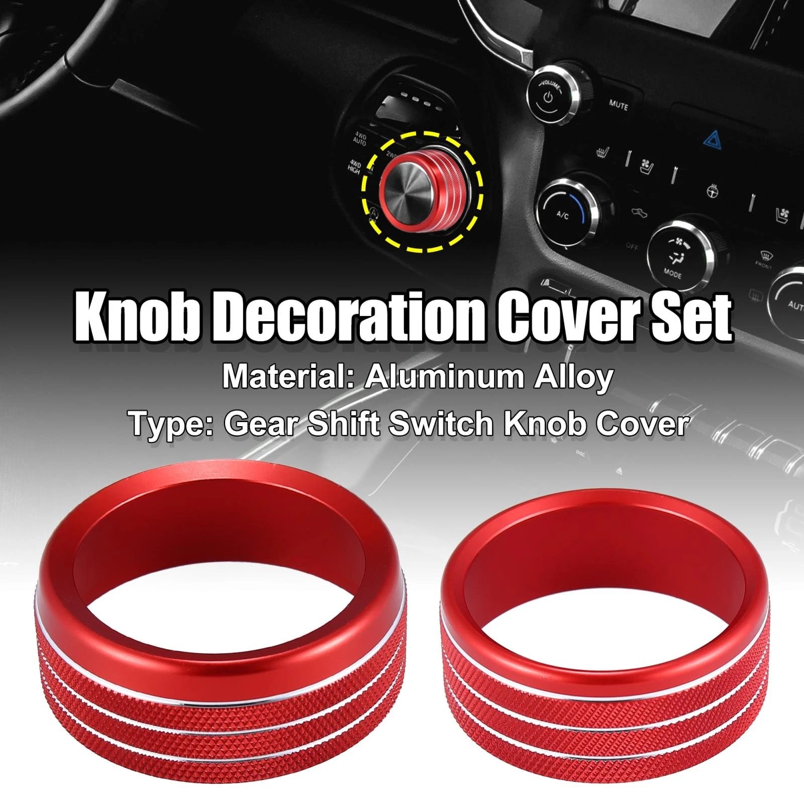 Set of 2 Headlight Switch Knob Trim Covers for Dodge Ram (2018–2020) Red
