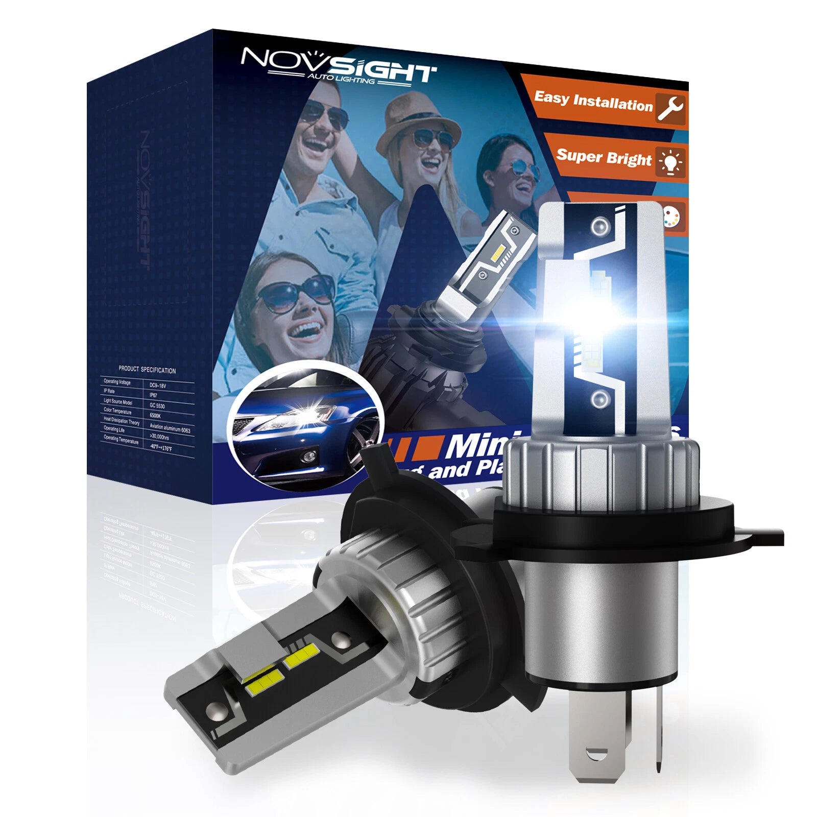 2X H4 LED Headlight Bulbs for 6500K White