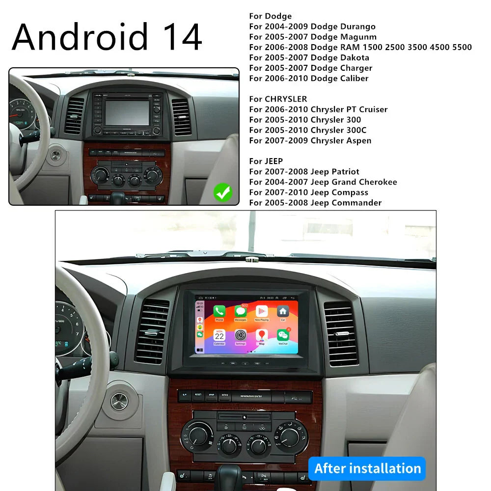 8" Android Car Stereo GPS Navigation for Jeep Chrysler Dodge (2014-2023)