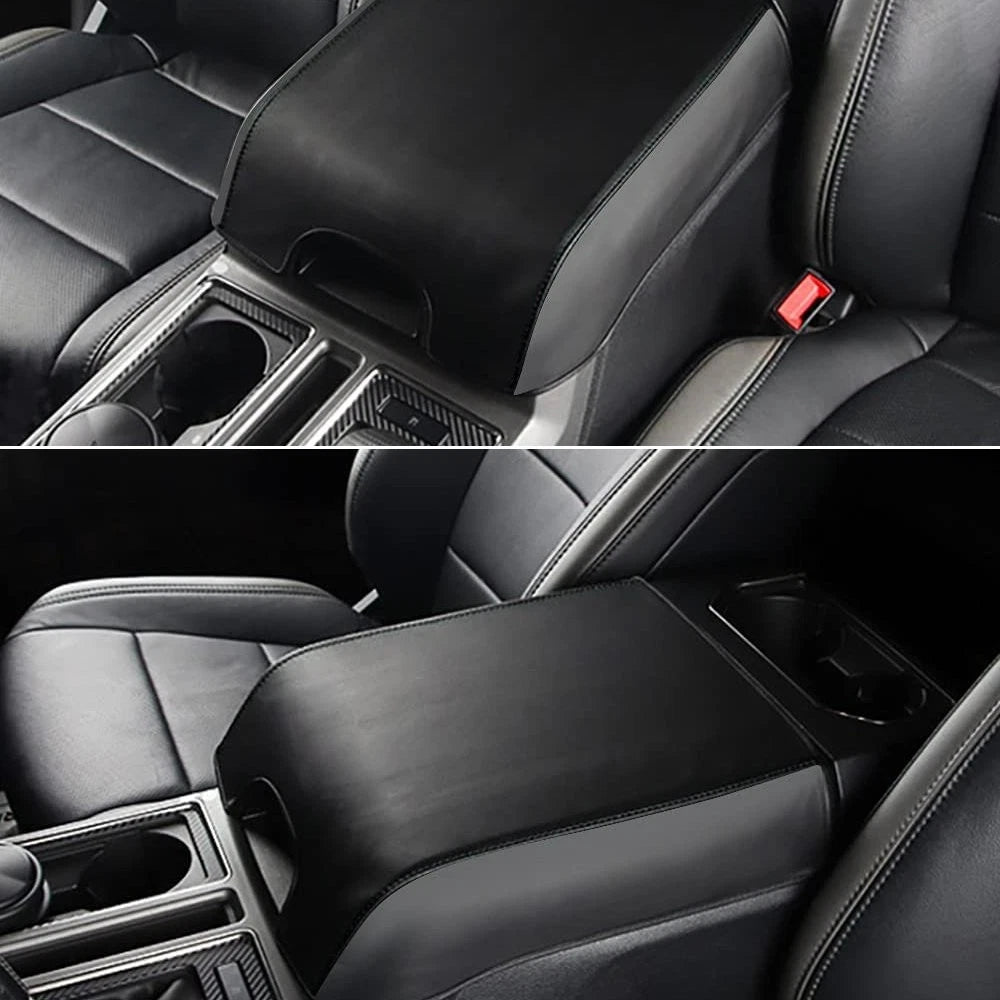 Set of 2 Black Leather Armrest Center Console Lid Covers for Ford F150 (2015–2019)