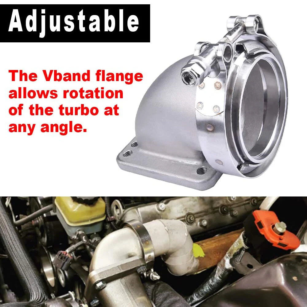 V-Band Clamp 90° Steel Cast Elbow Adapter with Flange for T3 T4 Turbo (1996–2000)