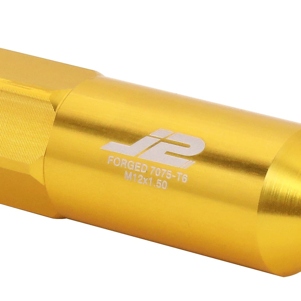 Set of 20 J2 7075 Forged Aluminum M12x1.5 Spiky Cap Lug Nuts w/Adapter Gold
