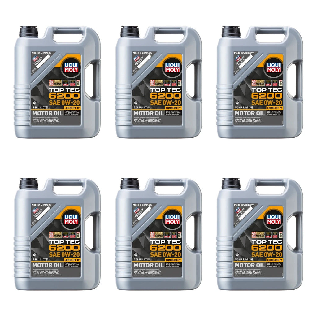 Set of 6 Liqui Moly Top Tec 6200 0W-20 Engine Motor Oil (30L)