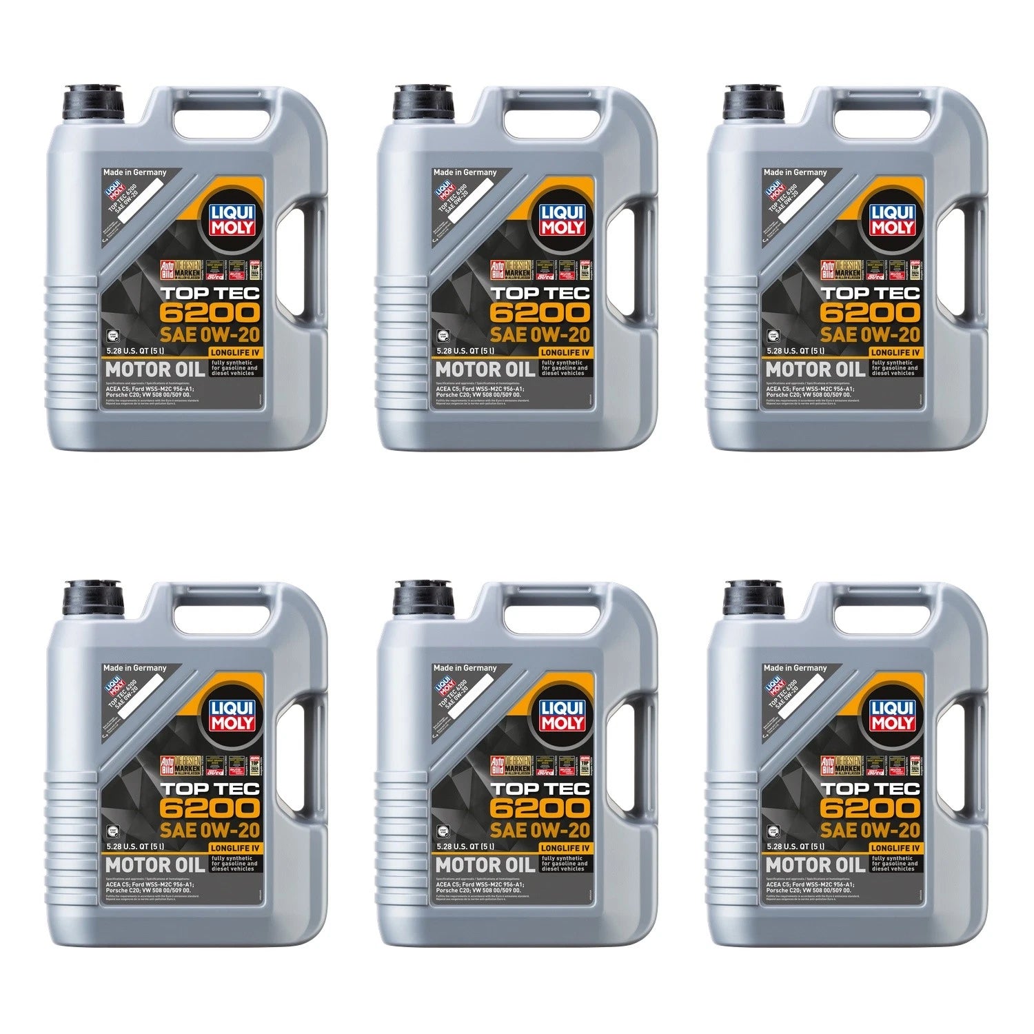 Set of 6 Liqui Moly Top Tec 6200 0W-20 Engine Motor Oil (30L)