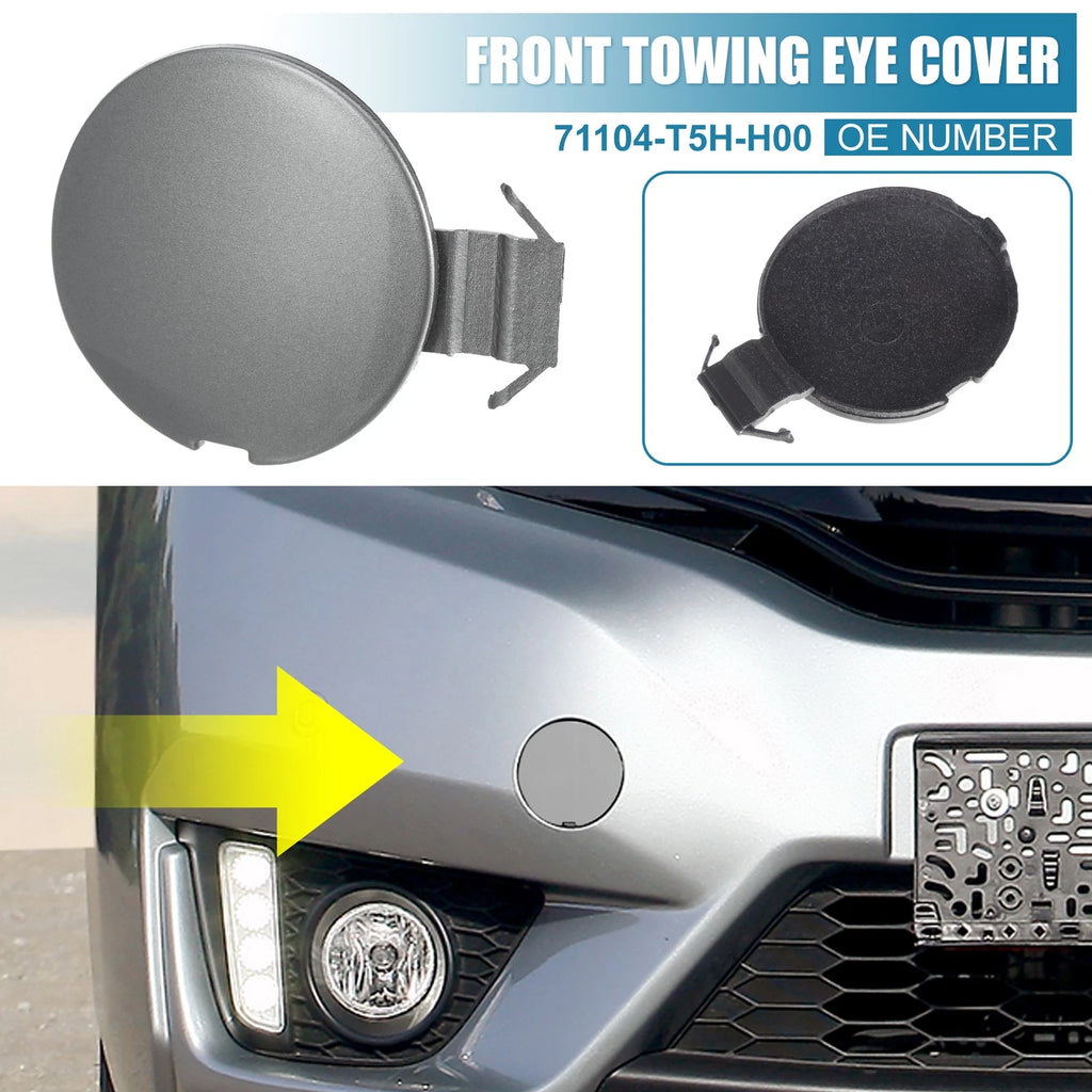 Front Bumper Tow Hook Cover 71104-T5H-H00 for Honda Fit Jazz (2014–2017) Silver Gray