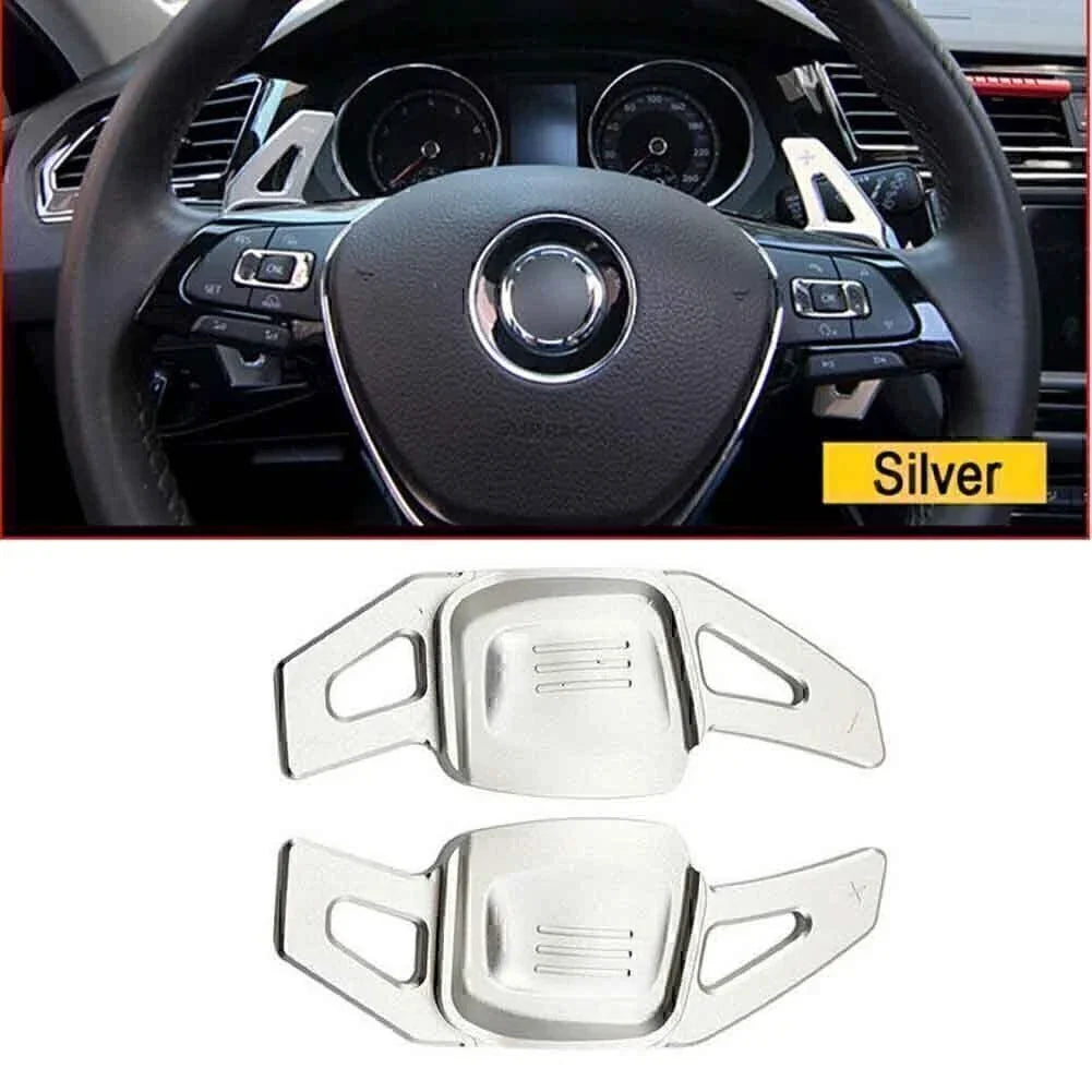 Silver Steering Wheel Paddle Shifter Extensions for VW Tiguan Golf 7 Passat