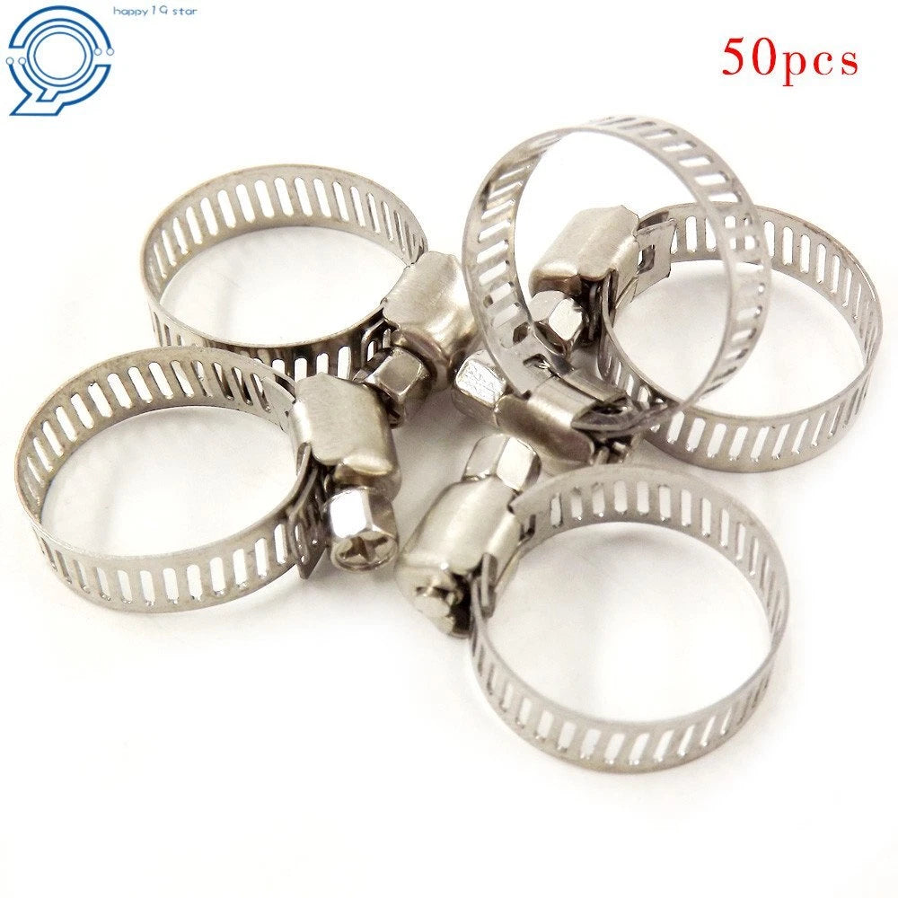 Set of 50 Stainless Steel Hose Clamps for Fuel Line (Adjustable)