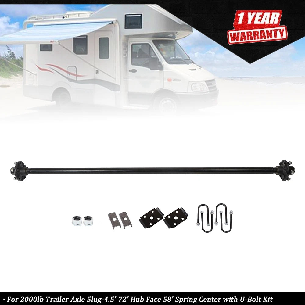 Trailer Axle 2000lb 5 Lug 4.5" Hub Face 58" Spring Center with U-Bolt Kit