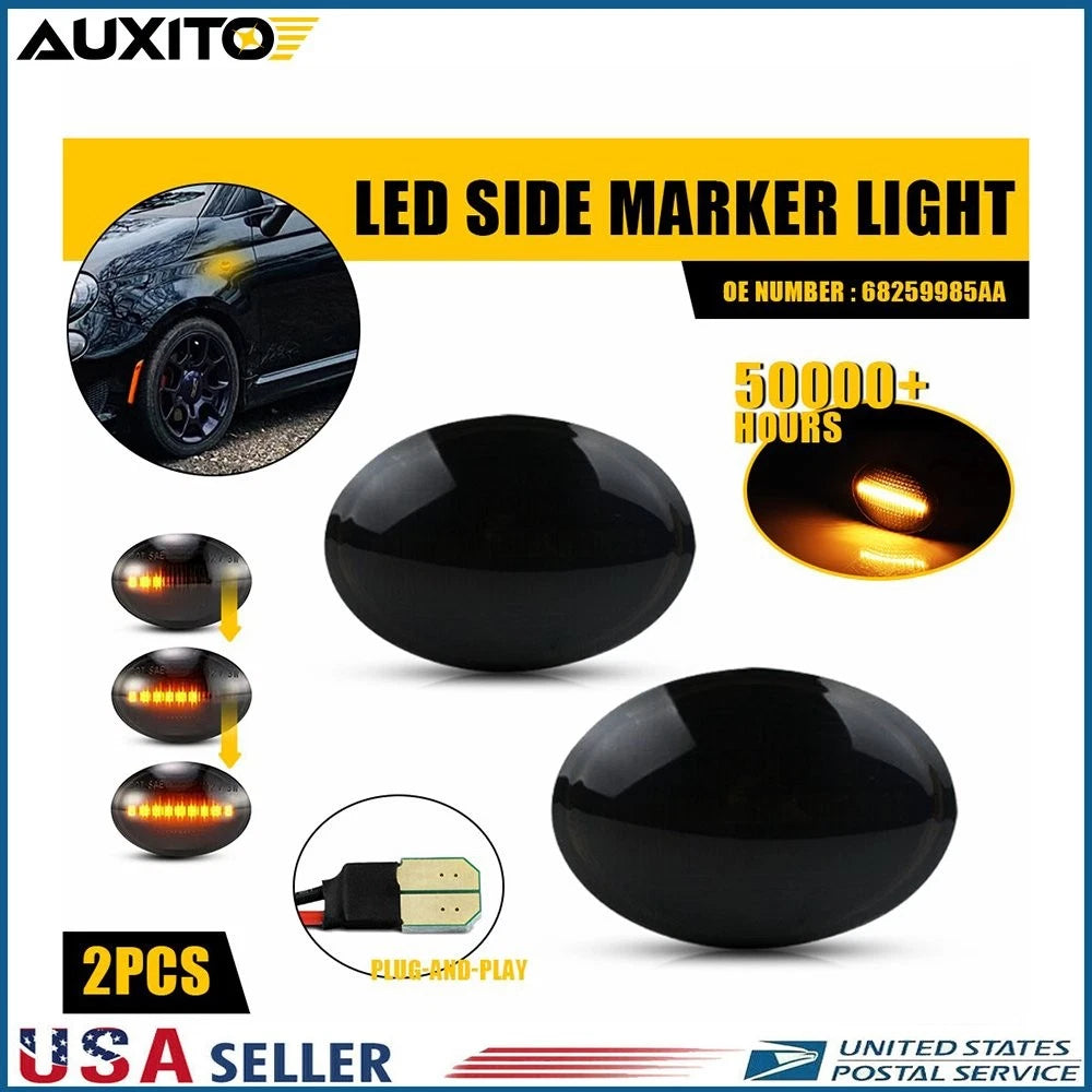 Set of 2 Smoke Sequential Amber LED Side Marker Lights for Fiat 500 (2007–2019)