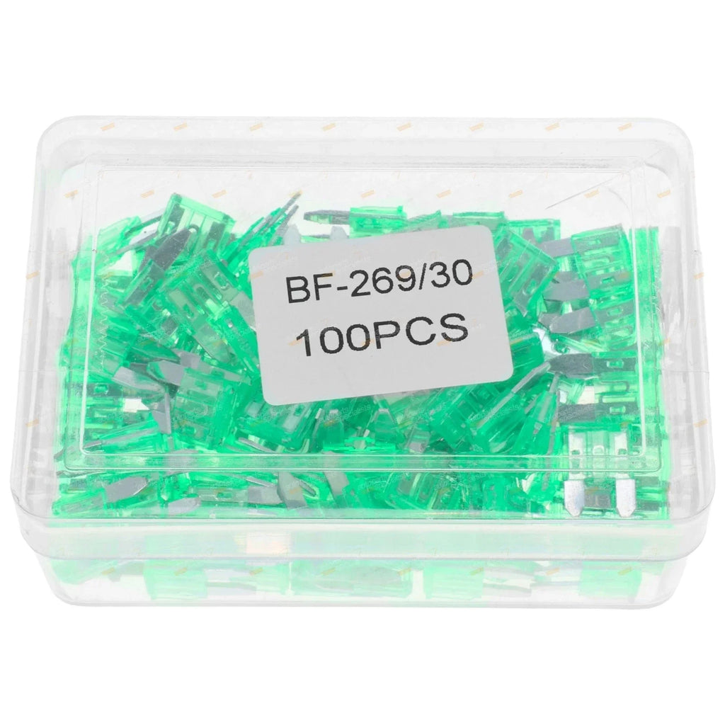 Pack of 100 Mini-Blade Fuses 30A Green