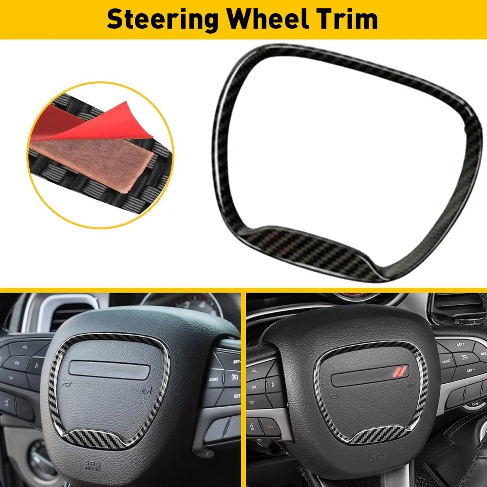 Carbon Fiber Steering Wheel Trim for Dodge Challenger Charger (2015–2022)