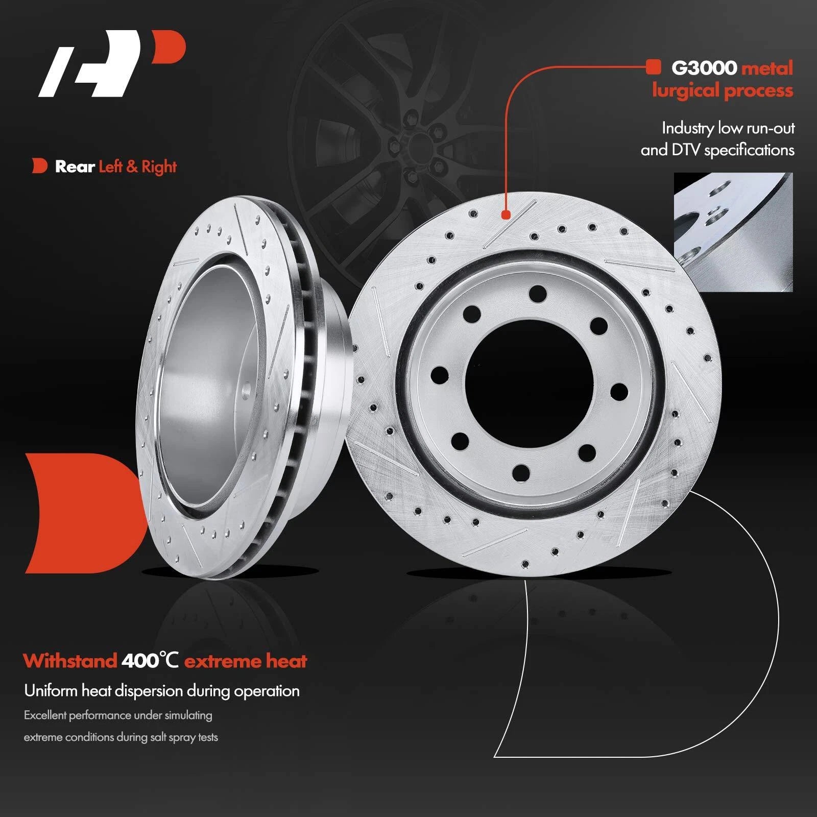 Set of 2 Rear Drilled Brake Rotors & Ceramic Pads for Chevy Suburban 1500