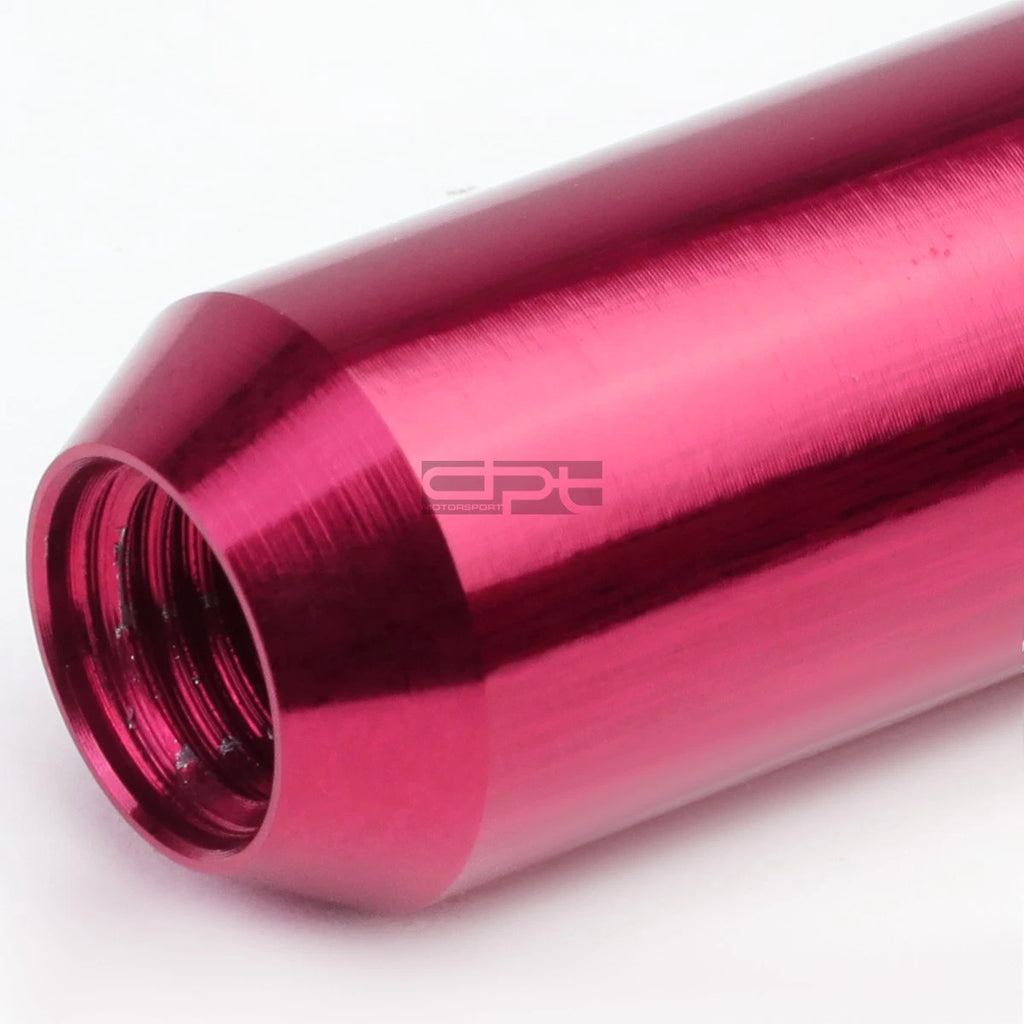 Set of 4 Open-End Aluminum Pink Lug Nuts + Adapter M12x1.25 20mm OD/60mm Tall