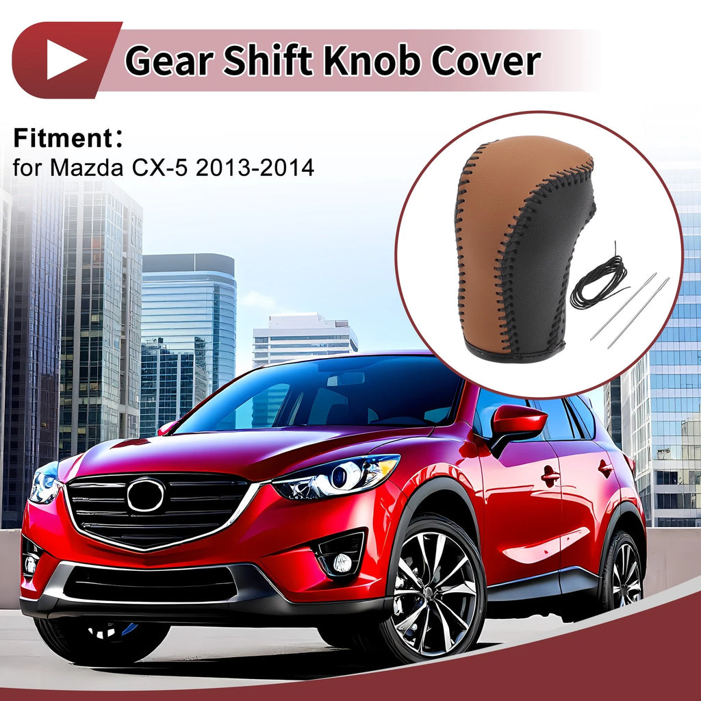 1 Pc Gear Shift Knob Cover for Mazda CX-5 (2013–2014) Brown Faux Leather