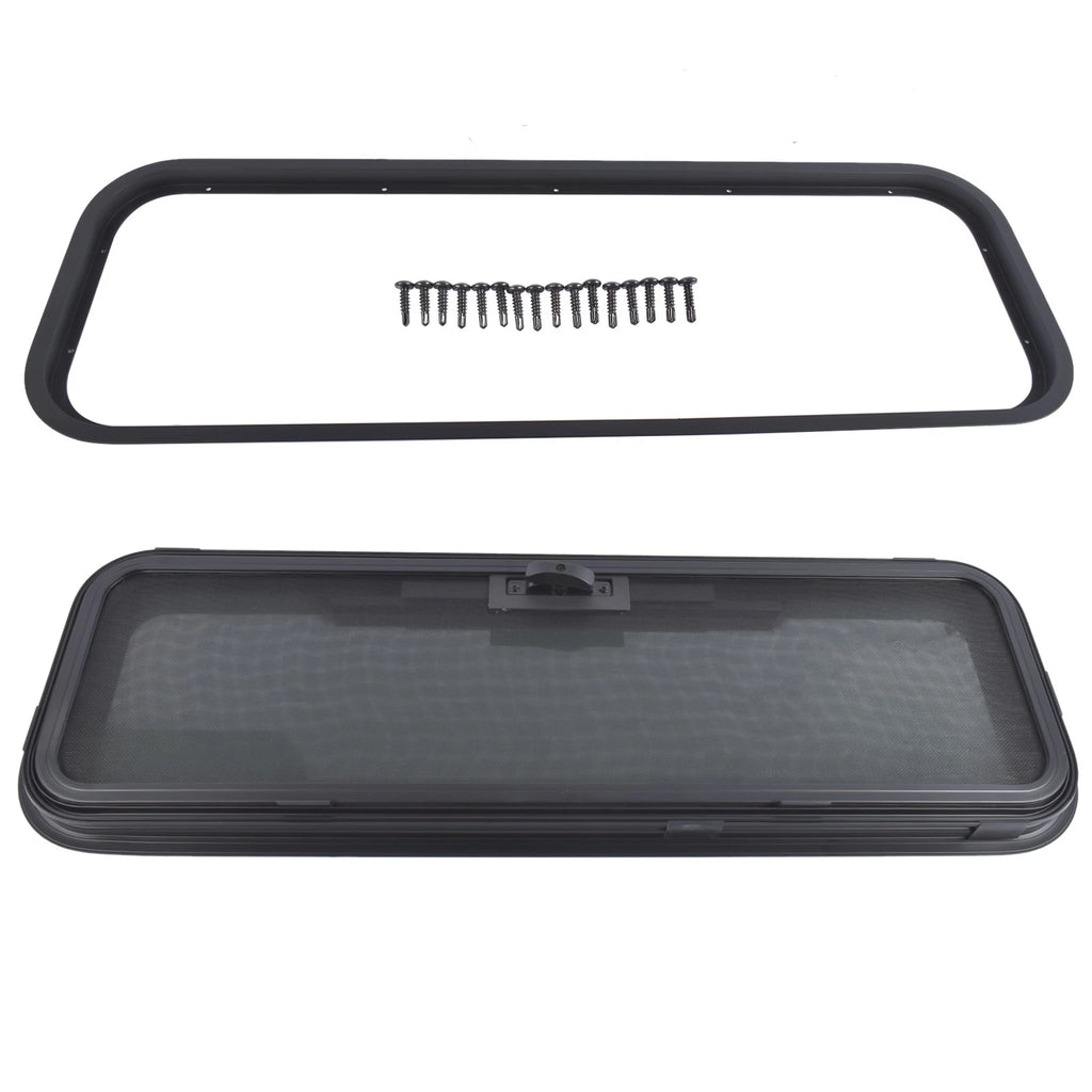 33.5"W x 10.5"H Tinted RV Window & Net Screen for 2" Thick Wall