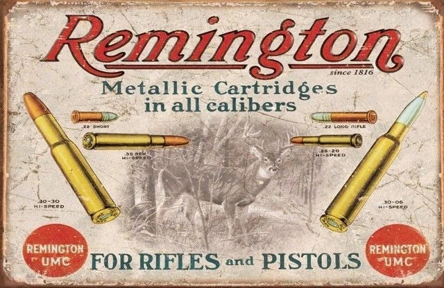 Vintage Replica Tin Metal Sign for Remington Pistol Ammo Rifle Shotgun (1788)