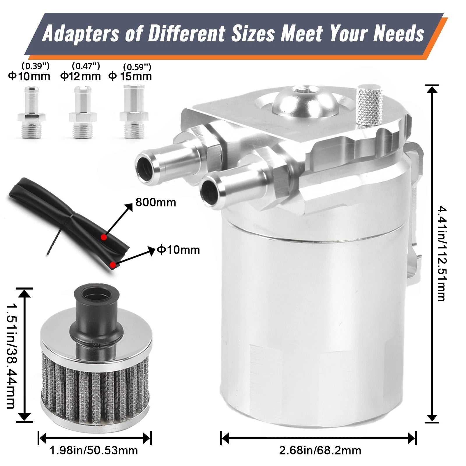 Aluminum Oil Catch Can Kit with Breather Filter for Universal Applications