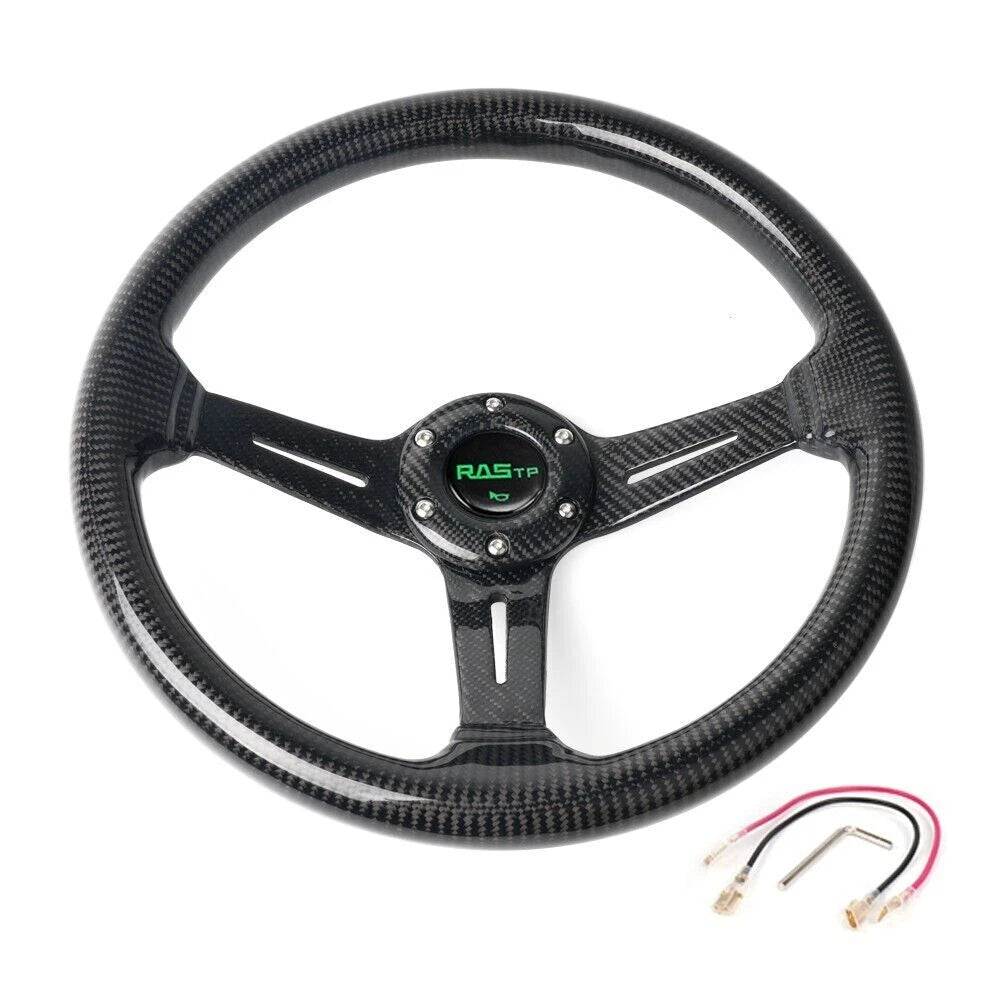 14" Carbon Fiber Racing Steering Wheel Deep Dish 6 Bolt Universal