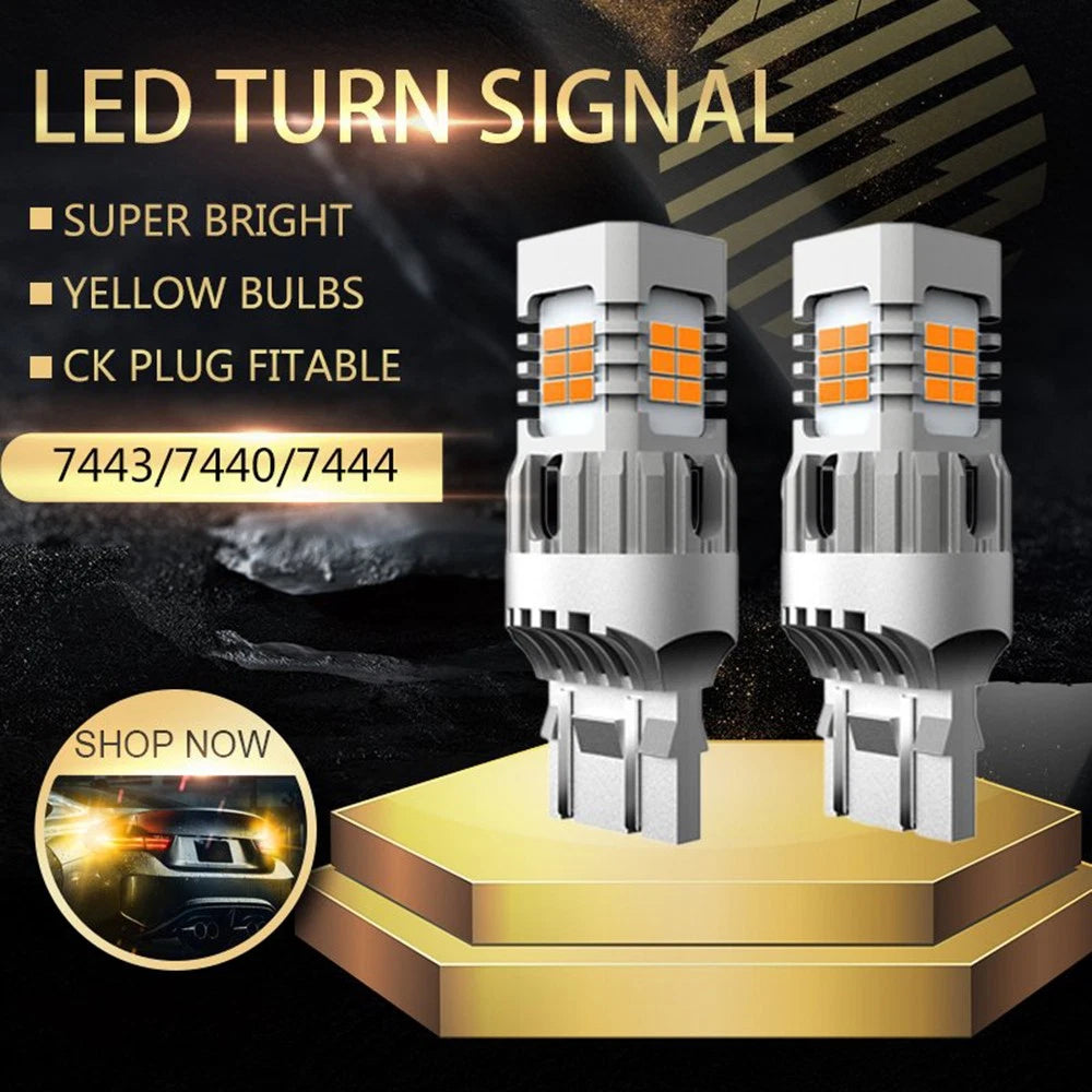 2X 7440 Amber LED Bulbs for Turn Signal Light (Error Free Canbus)