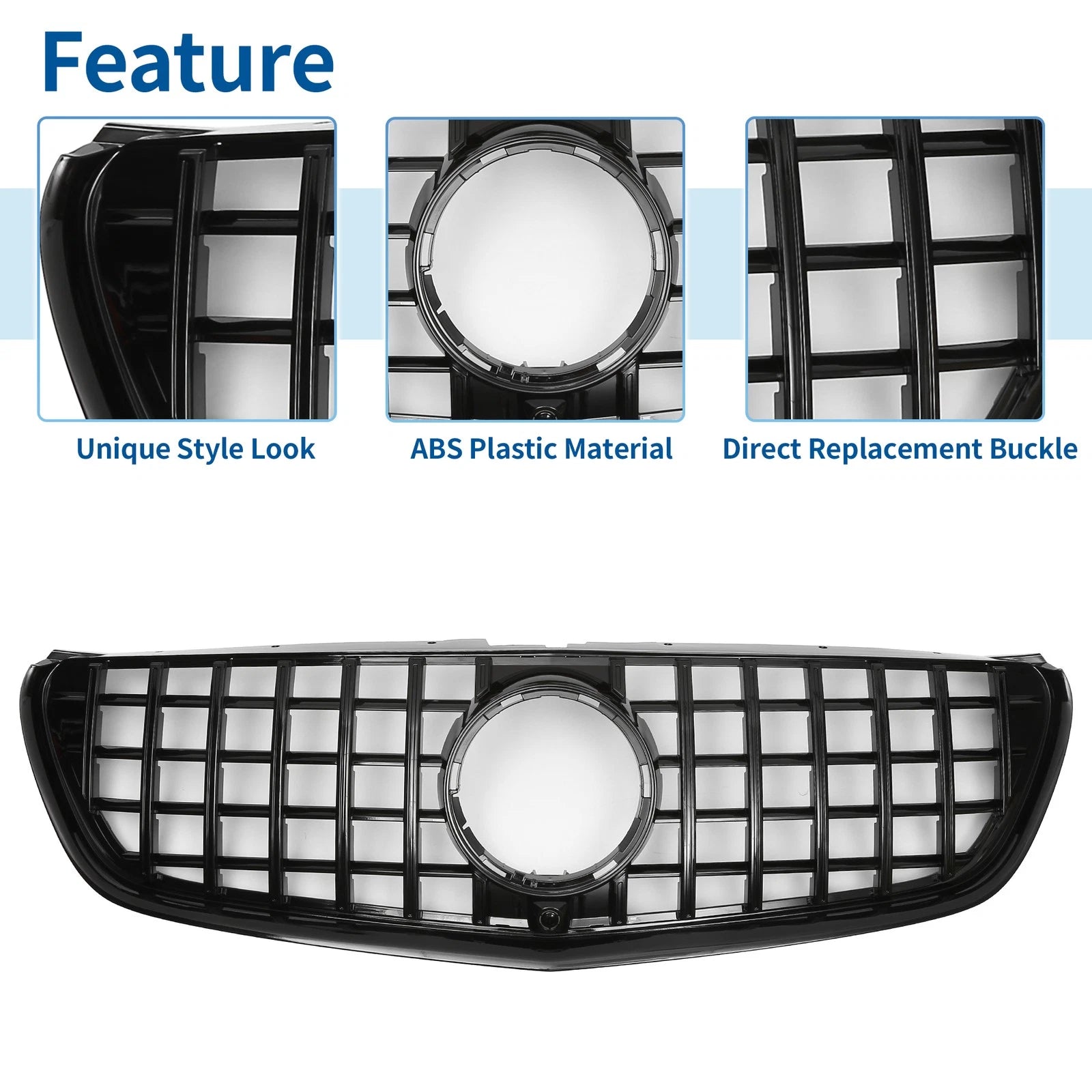 Front Upper Bumper Grille for Mercedes-Benz V-Class (2019–2023) Glossy Black