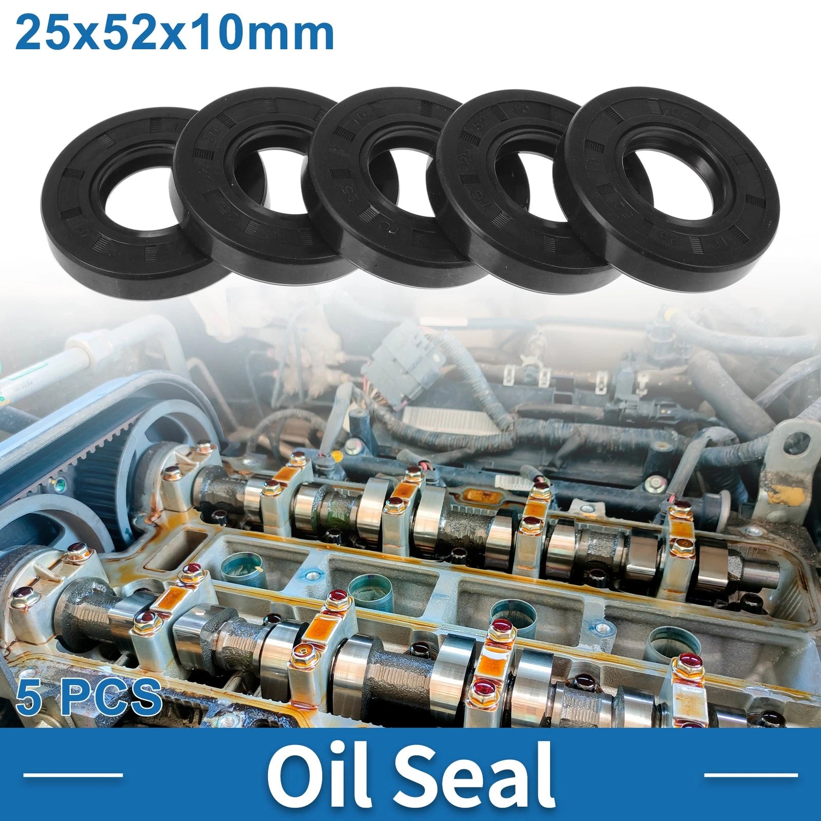 Set of 5 Oil Seal Ring 25x52x10mm for Rotary Shaft (Nitrile Rubber)
