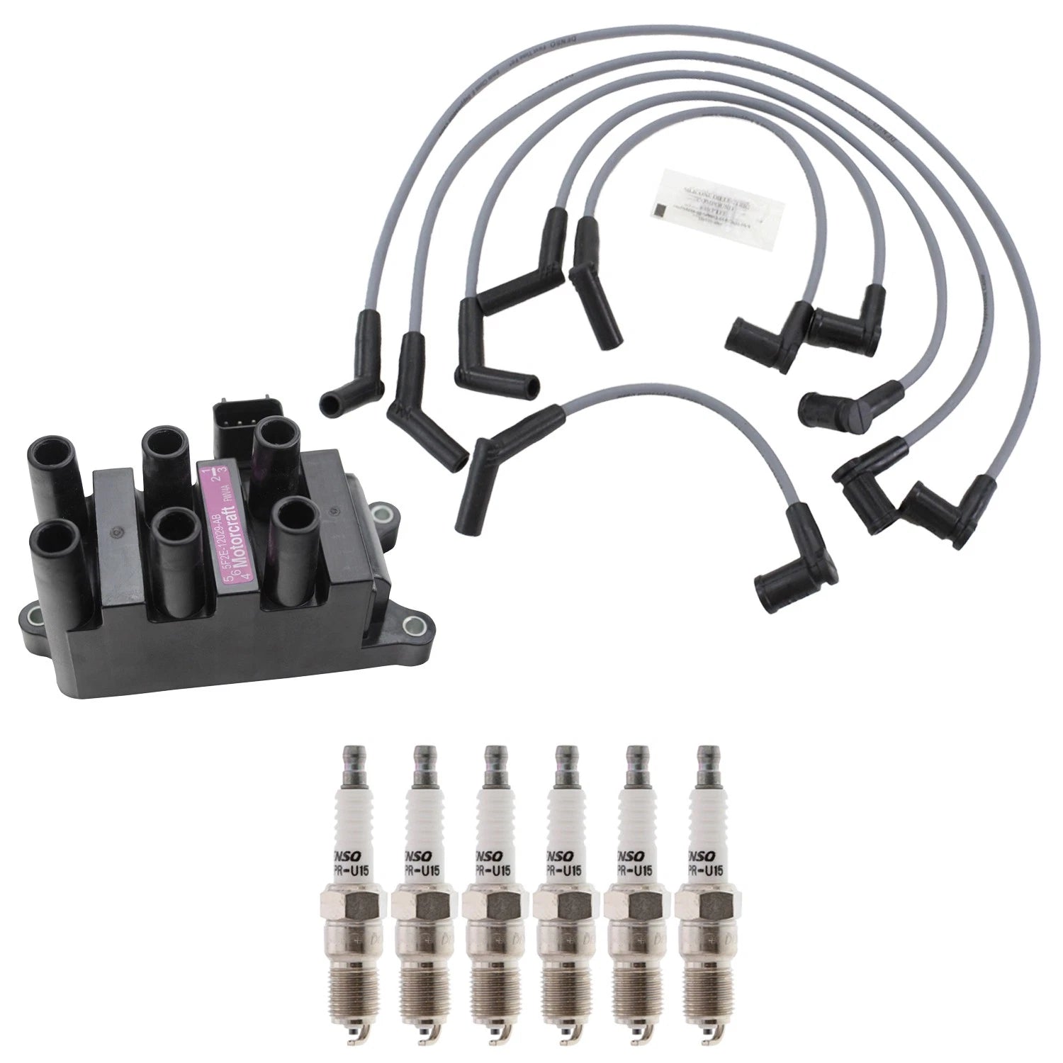 Set of 6 Hitachi Ignition Coils & Denso U-Groove Spark Plugs for Taurus V6 (1996–1999)