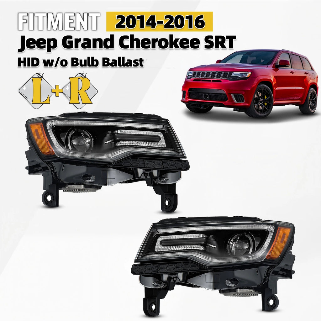 Pair HID Xenon Headlights for Jeep Grand Cherokee (2014–2016) Black