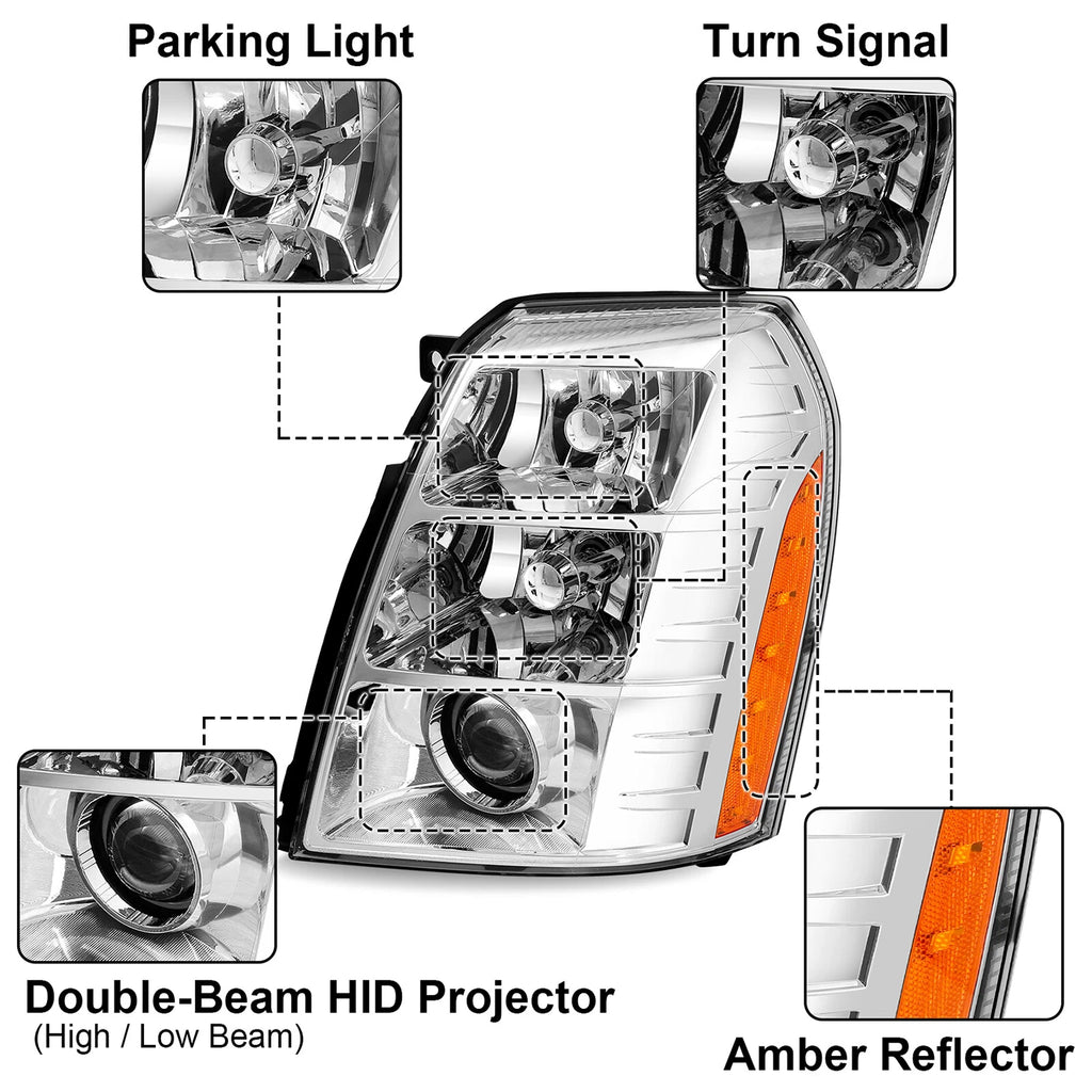 HID Headlight Set for Cadillac Escalade (2007–2014) w/Bulb & Ballast