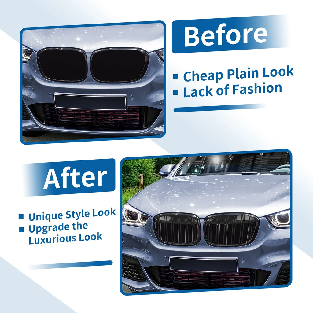 Glossy Black Kidney Grille for BMW X1 (2016–2017)