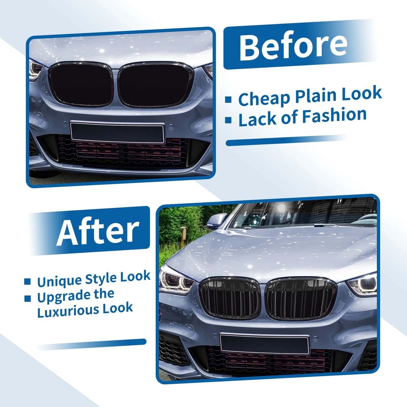 Glossy Black Kidney Grille for BMW X1 (2016–2017)